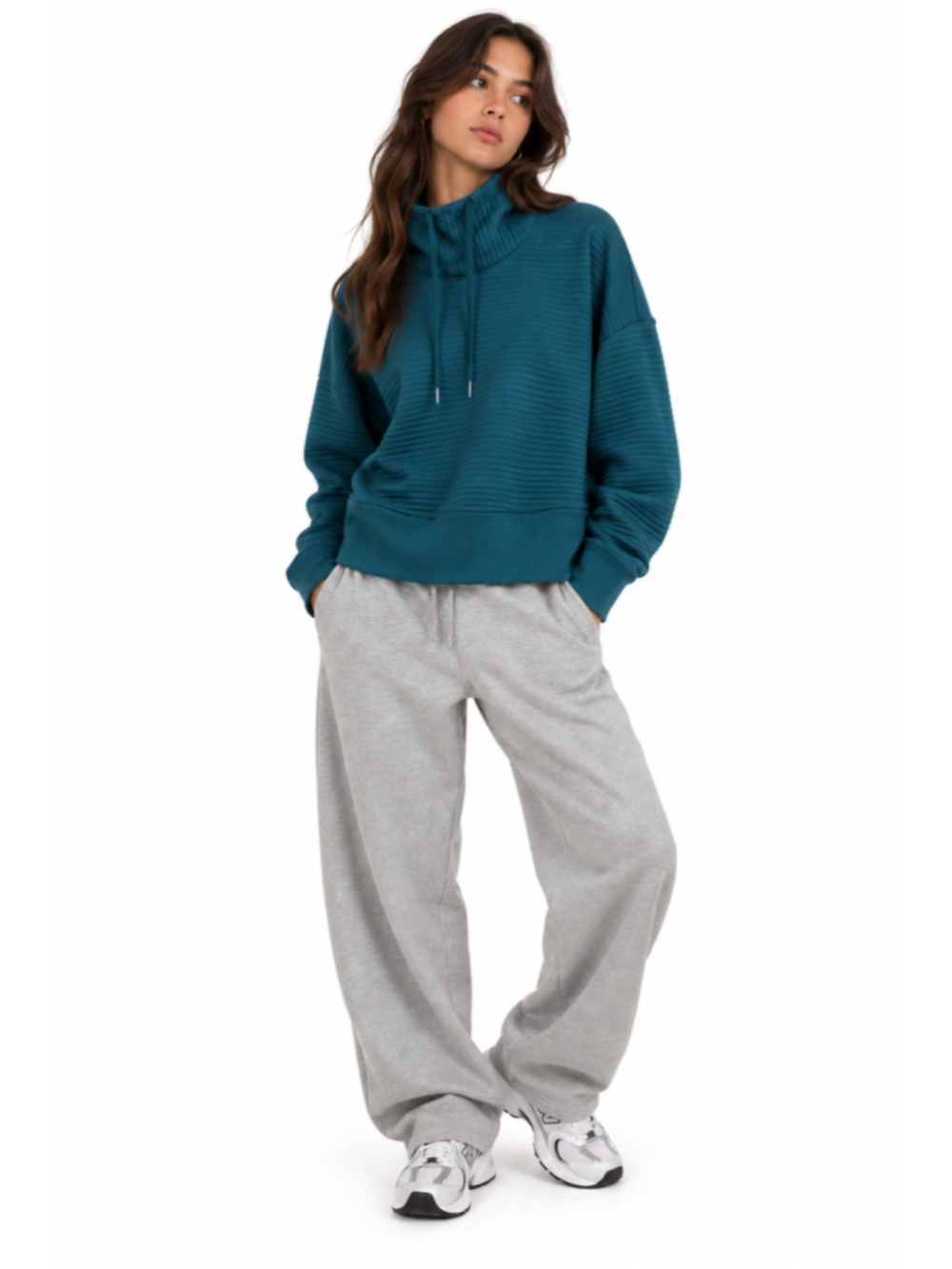 Nike Dri-FIT Teal Ribbed Funnel Neck Hoodie Sweatshirt Women’s S